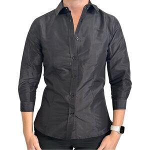 Carolina Herrera Silk Taffeta Blouse in Black US 2 Button front 3/4 Sleeve